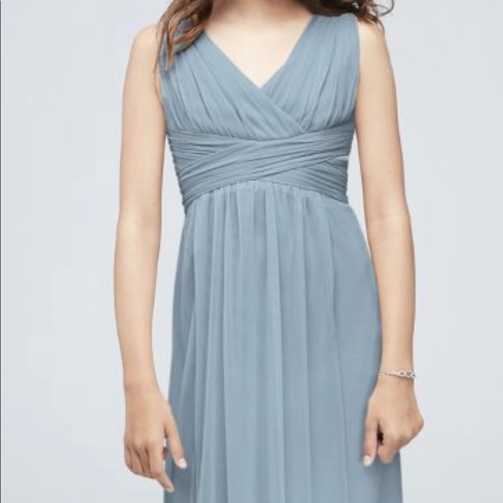 David’s Bridal long Junior Bride dress 18, Steel Blue - Picture 1 of 5